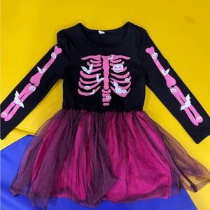 Kids Skeleton Costume Dress - Black and Pink